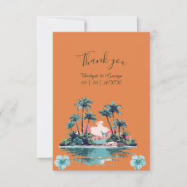 Tarjeta De Agradecimiento Puesta de sol en isla tropical con hibisco para bo