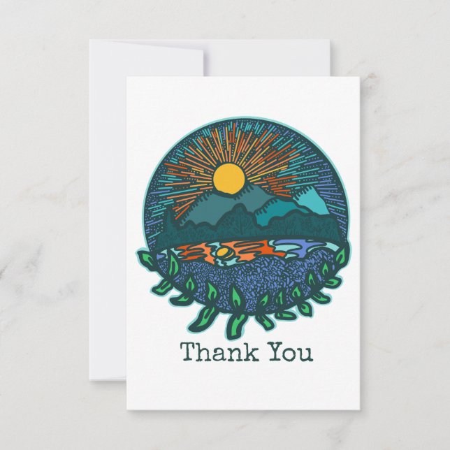 Tarjeta de agradecimiento puesta de sol retro (Anverso)