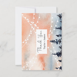 Tarjeta De Agradecimiento Puesta de sol y bosque de pinos