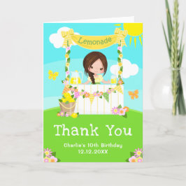 Tarjeta De Agradecimiento Puesto de Limonada Cumpleaños Niña Pelo Castaño