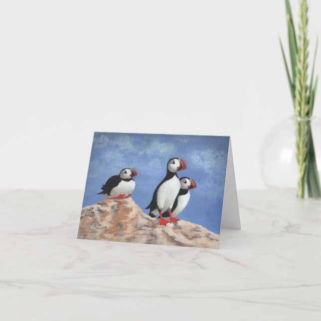 Tarjeta De Agradecimiento Puffin Trio (Anverso)