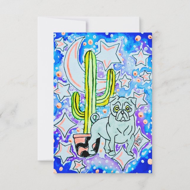 Tarjeta De Agradecimiento Pug & Cactus (Anverso)
