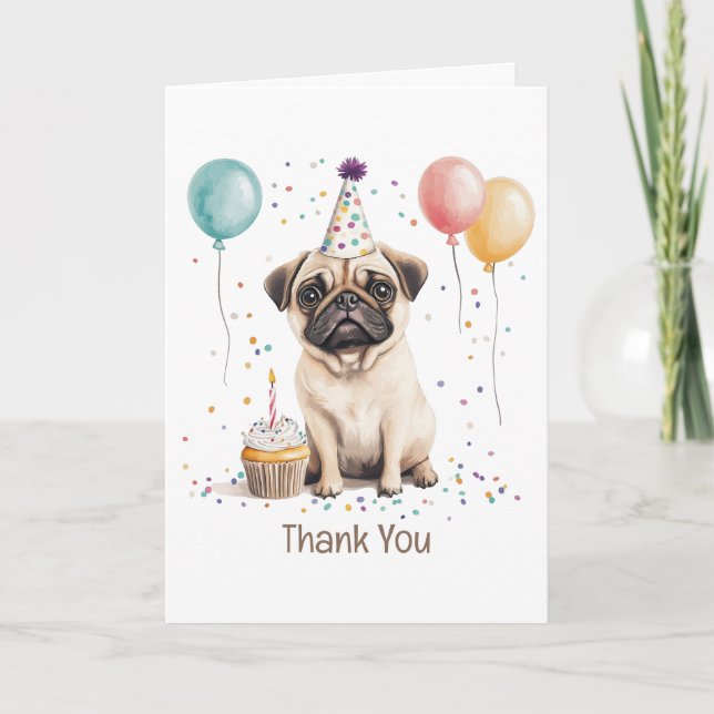 Tarjeta De Agradecimiento Pug Perro Cumpleaños Gracias (Anverso)