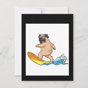 Tarjeta De Agradecimiento Pug Surfing Surfing Surfboard Pug con lentes