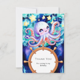 Tarjeta De Agradecimiento Pulpo de Acuarela Encantada de Cumpleaños
