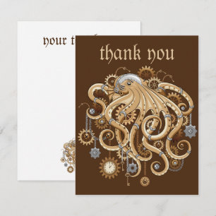 Tarjeta De Agradecimiento Pulpo Steampunk Retro Fantasía Mecánica