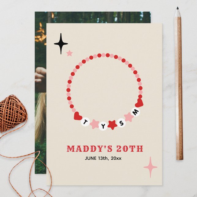 Tarjeta De Agradecimiento Pulsera de amistad Rosa Rojo Gracias Cumpleaños (Subido por el creador)