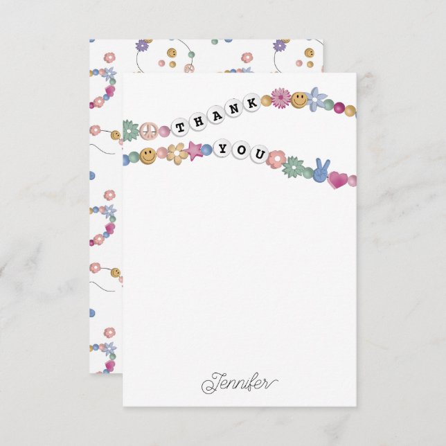 Tarjeta De Agradecimiento Pulsera de la Amistad Joyas Niñas Personalizadas (Anverso / Reverso)