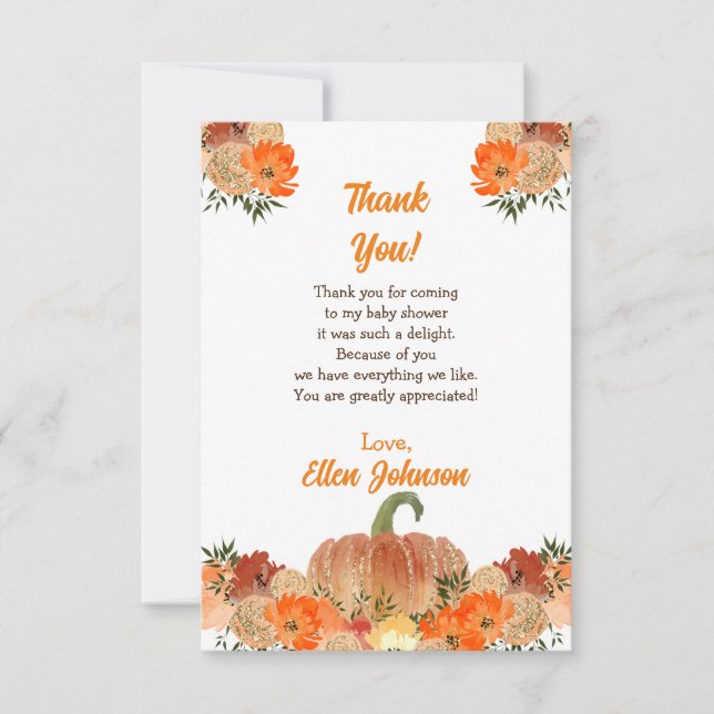 Tarjeta De Agradecimiento Pumkin Baby Shower (Anverso)