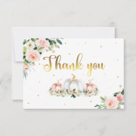 Tarjeta De Agradecimiento Pumpkin Baby Shower Rubor Rosa Y Gold Gracias