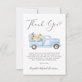 Tarjeta De Agradecimiento Pumpkin Blue Truck Baby Boy Shower Thank You Card