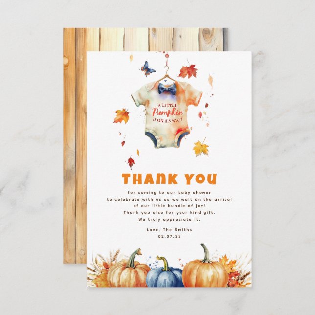 Tarjeta De Agradecimiento Pumpkin Fall Baby Shower Gracias (Anverso / Reverso)