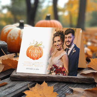 Tarjeta De Agradecimiento Pumpkin fall wedding photo