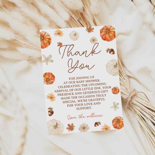 Tarjeta De Agradecimiento Pumpkin Floral Boho Fall Baby Shower (Subido por el creador)