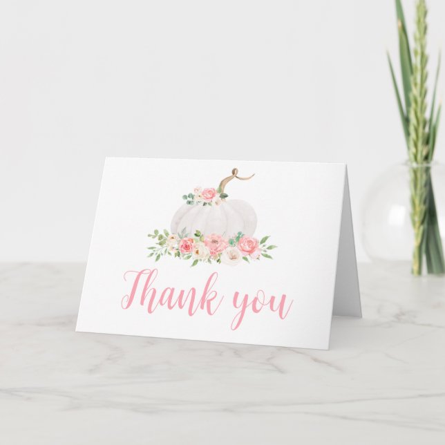 Tarjeta De Agradecimiento Pumpkin Pink Floral Baby Shower (Anverso)