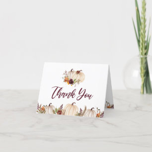 Tarjeta De Agradecimiento Pumpkins Burgundy Naranja Floral Baby Shower 