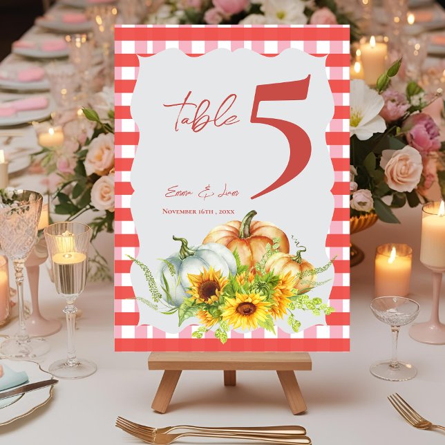 Tarjeta De Agradecimiento Pumpkins Sunflowers Fall Wedding Table Number (Pumpkins Sunflowers Fall Wedding Table Number)
