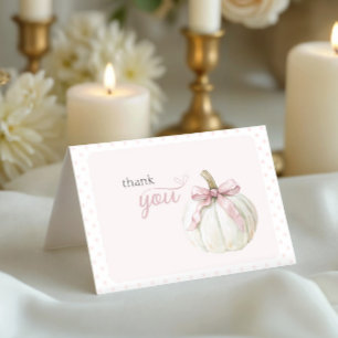 Tarjeta De Agradecimiento Puñecitas blancas de calabaza rosada con puntos de