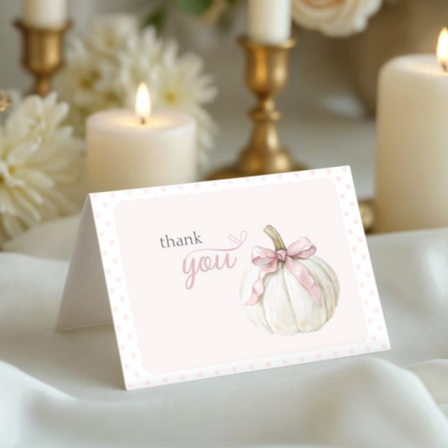 Tarjeta De Agradecimiento Puñecitas blancas de calabaza rosada con puntos de (Subido por el creador)