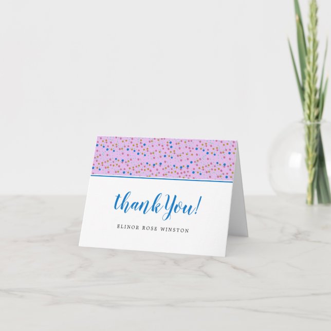 Tarjeta De Agradecimiento Punto de confetti rosa y azul gracias (Anverso)