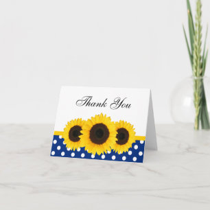 Tarjeta De Agradecimiento Punto de Polka azul y blanco girasol gracias