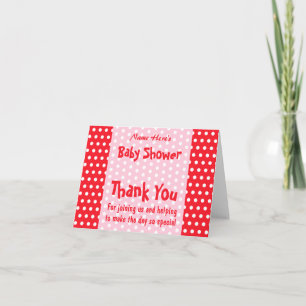 Tarjeta De Agradecimiento Punto de Polka Rojo y Rosa, Baby Shower Personaliz