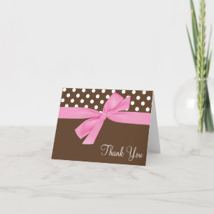Tarjeta De Agradecimiento Punto de Polka Rosa Brown Bow
