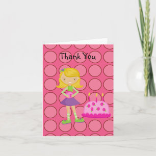 Tarjeta De Agradecimiento Punto Rosa, Polka, Chica De Bolas Gracias