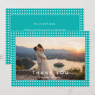 Tarjeta De Agradecimiento Puntos blancos de lunares en azul turquesa - Boda 