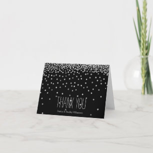 Tarjeta De Agradecimiento Puntos de confeti plateados y negros Gracias