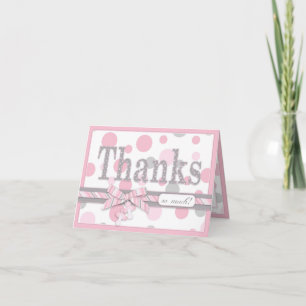 Tarjeta De Agradecimiento Puntos de polka rosa y gris gracias Baby Shower
