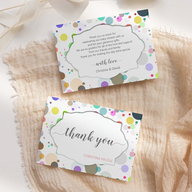 Tarjeta De Agradecimiento Puntos multicolores Cuelgan Baby Shower (Subido por el creador)