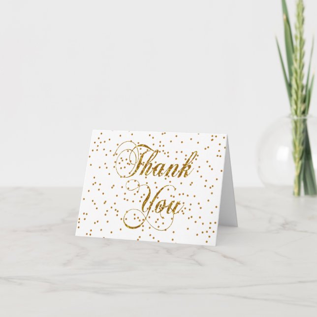 Tarjeta De Agradecimiento Puntos simples de confetti de oro - Gracias (Anverso)
