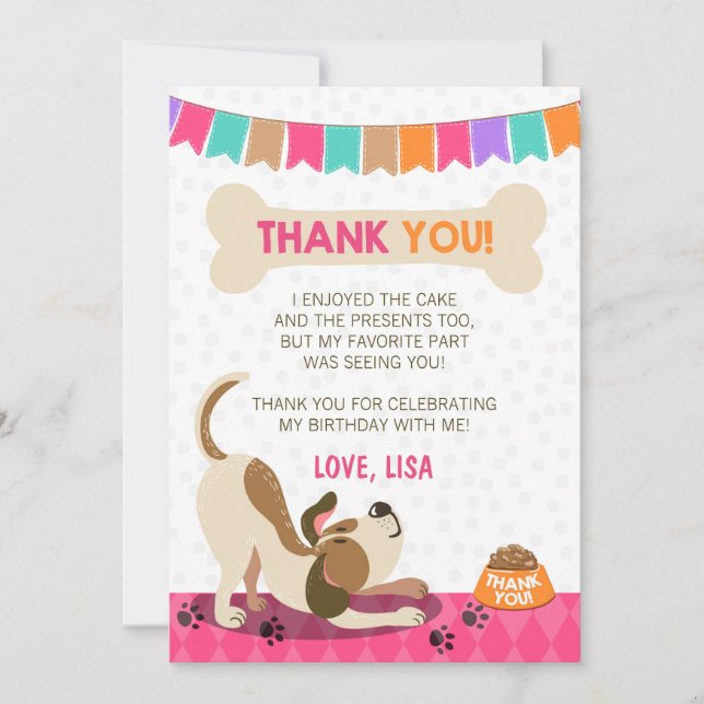 Tarjeta De Agradecimiento Puppy Birday Paw-ty Puppy (Anverso)