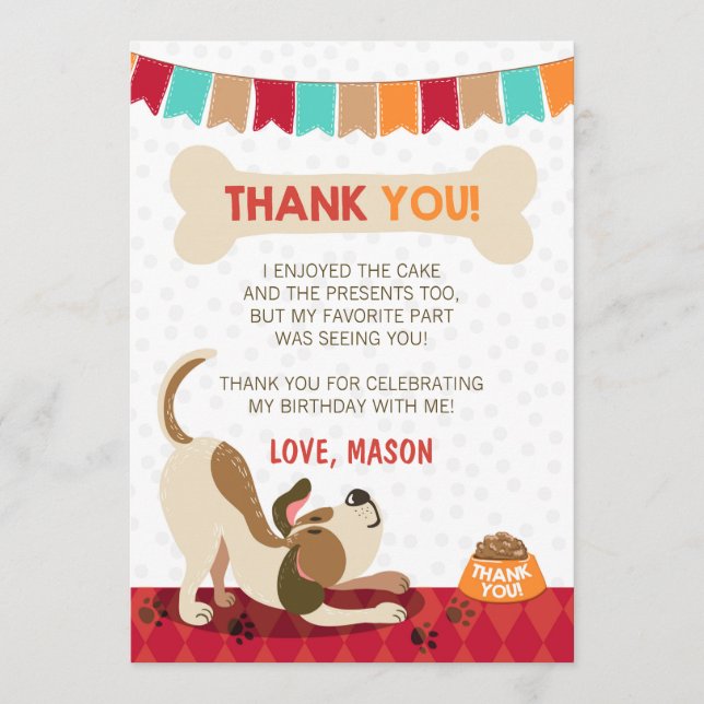 Tarjeta De Agradecimiento Puppy Birday Paw-ty Puppy (Anverso)