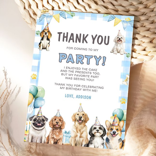 Tarjeta De Agradecimiento Puppy Calling All Pawty Animals Birthday  (Subido por el creador)