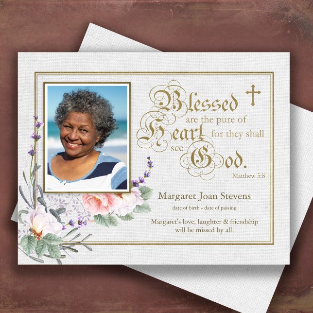 Tarjeta De Agradecimiento Pure of Heart Funeral Thank You Card (Sympathy Floral Photo Memorial Funeral Thank You Card)