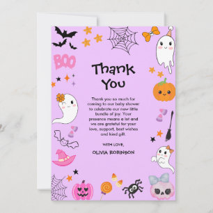Tarjeta De Agradecimiento Purple A Little Boo Cuesta Baby Shower Halloween