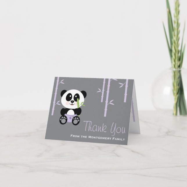 Tarjeta De Agradecimiento Purple Bamboo Panda Diaper Baby Shower Gracias (Anverso)