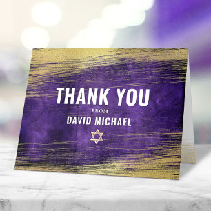 Tarjeta De Agradecimiento Purple Bar Mitzvah Relieve metalizado dorado moder