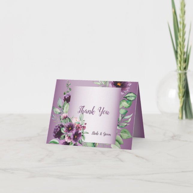 Tarjeta De Agradecimiento Purple Blush Floral Geometric Greenery (Anverso)