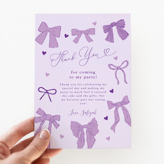 Tarjeta De Agradecimiento Purple Bow Shabby Chic Birthday Party (Subido por el creador)