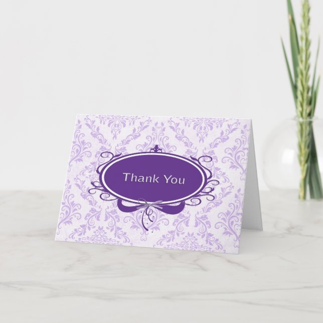 Tarjeta De Agradecimiento Purple Damask Design Gracias (Anverso)