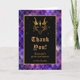 Tarjeta De Agradecimiento Purple Dragon Scales Gold Faux Purpurina Cumpleaño