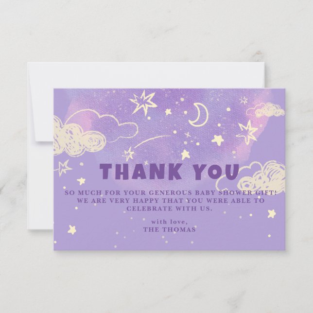 Tarjeta De Agradecimiento Purple Dream Baby Shower Gracias (Anverso)