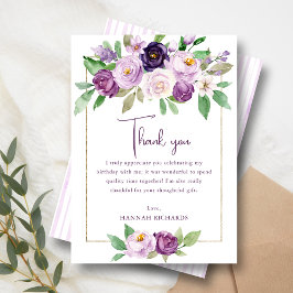 Tarjeta De Agradecimiento Purple elegante | Cumpleaños Violeta Floral