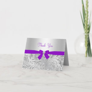 Tarjeta de agradecimiento Purple floral & Bow