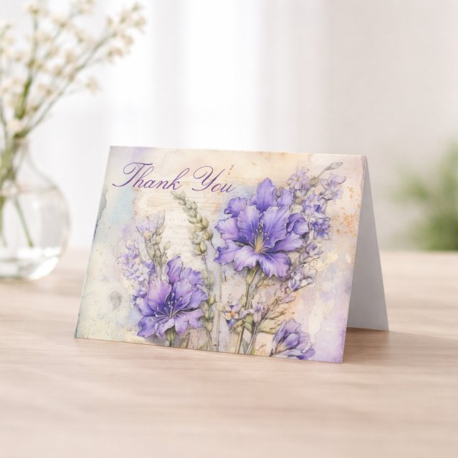 Tarjeta De Agradecimiento Purple Floral Elegant Thank You Folded (Subido por el creador)
