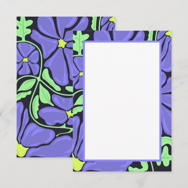 Tarjeta De Agradecimiento Purple Floral Motif Flat Thank You Card (Anverso / Reverso)