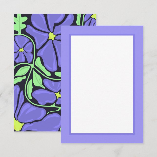 Tarjeta De Agradecimiento Purple Floral Motif Flat Thank You Card (Anverso / Reverso)